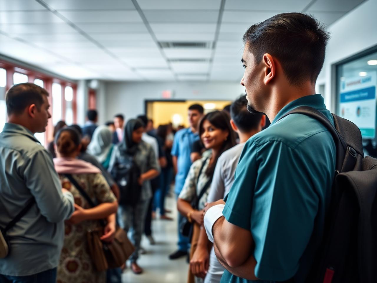 Sala de admisiones de hospital colombiano en hora pico