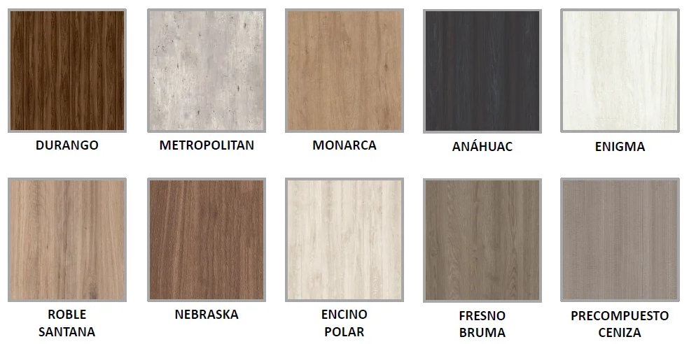 Paleta de acabados en madera disponibles para Hestia