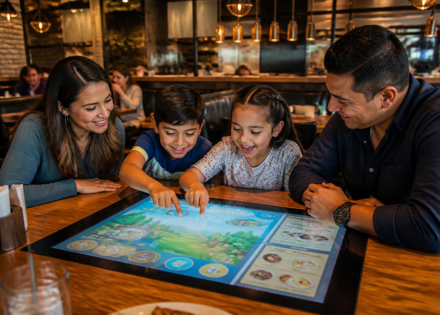 Mesa interactiva en restaurante familiar