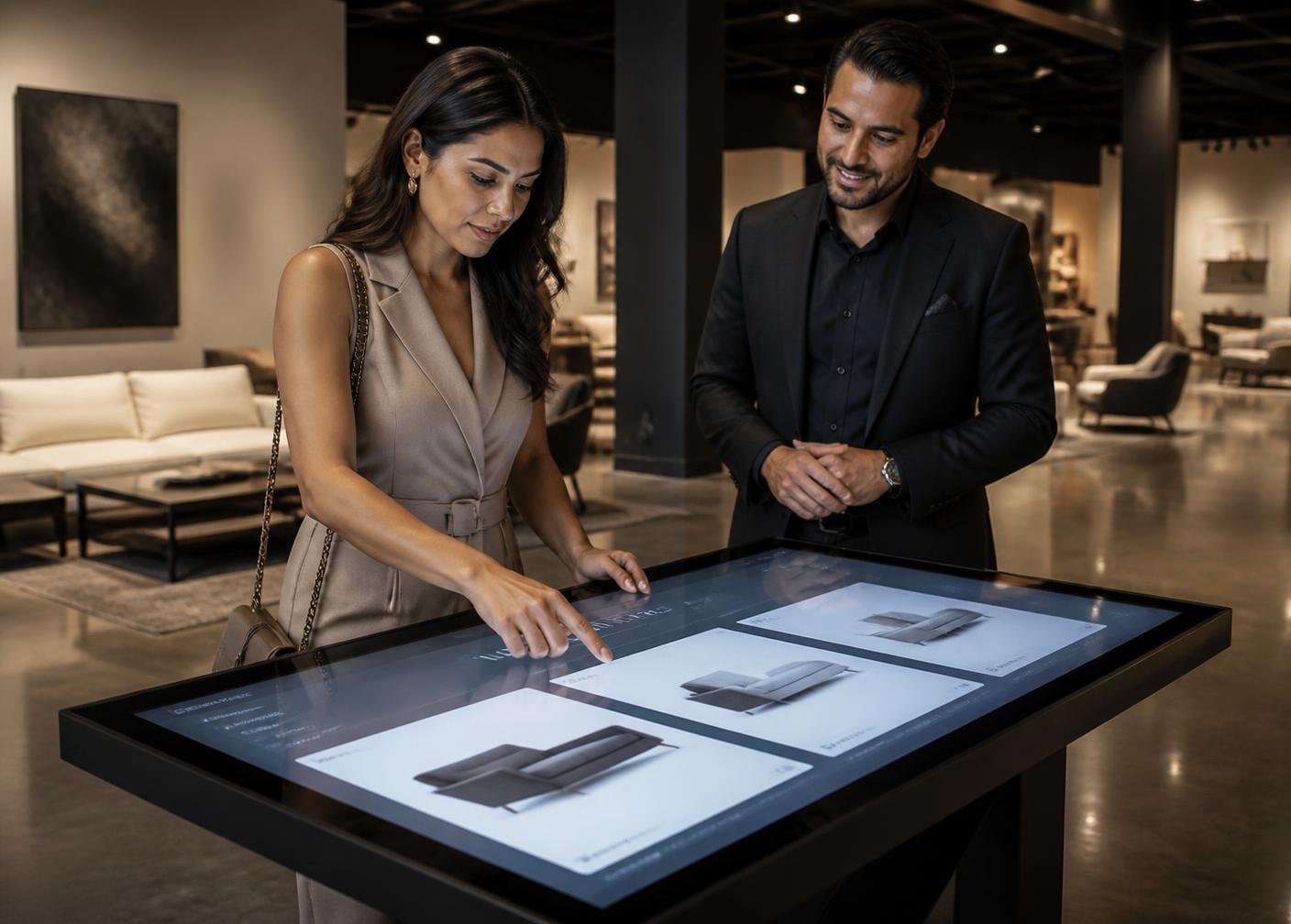 Mesa interactiva en showroom de retail
