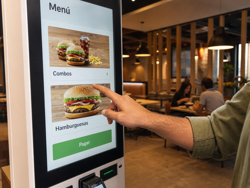 Cliente usando kiosco de autopedido