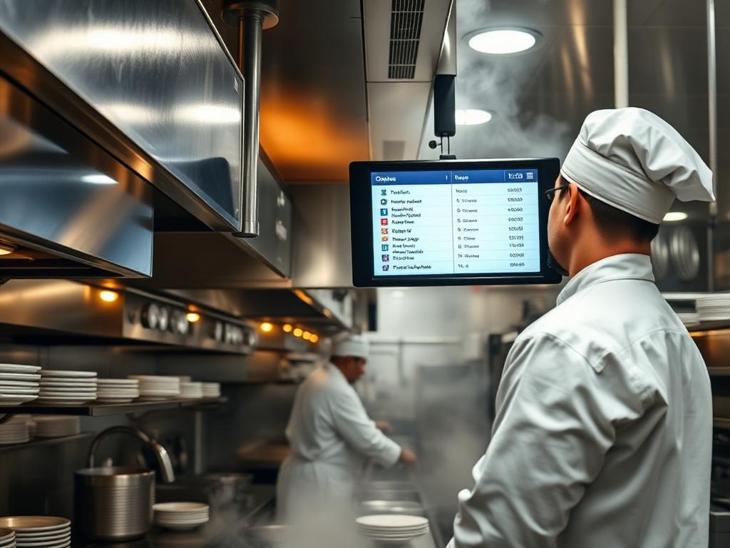 Chef leyendo KDS en cocina
